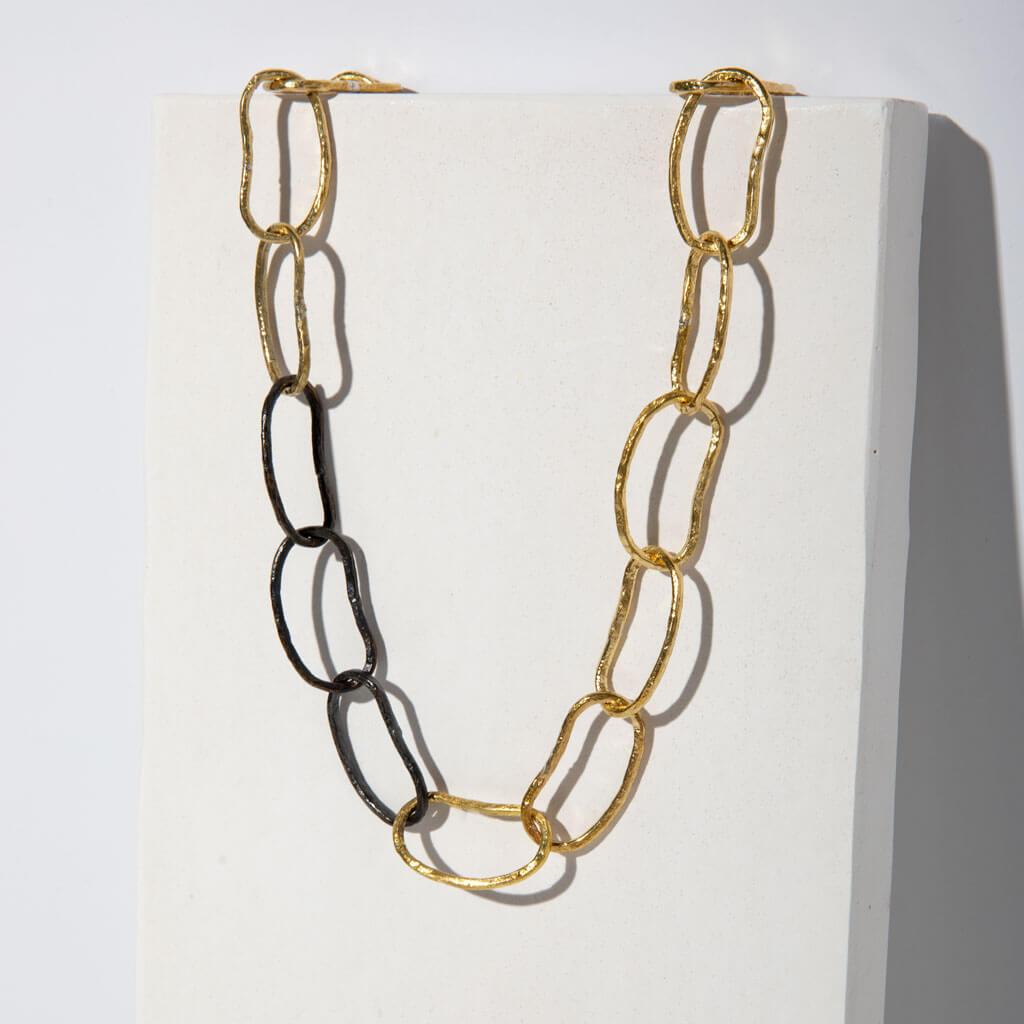 Pool Link Statement Necklace - Oxidized Brass