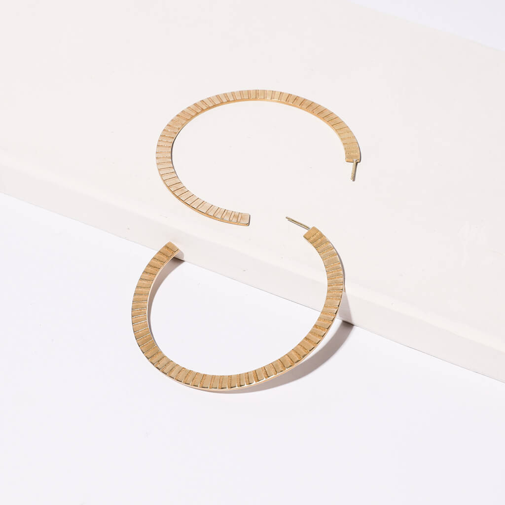 Ridge Hoop Earrings - Brass