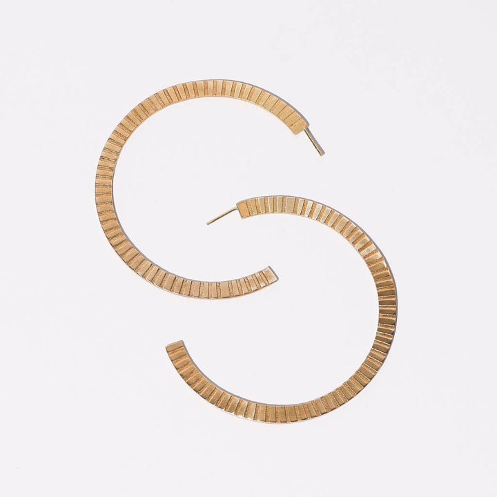 Ridge Hoop Earrings - Brass