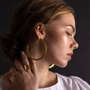 Ridge Hoop Earrings - Brass