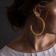 Ridge Hoop Earrings - Brass