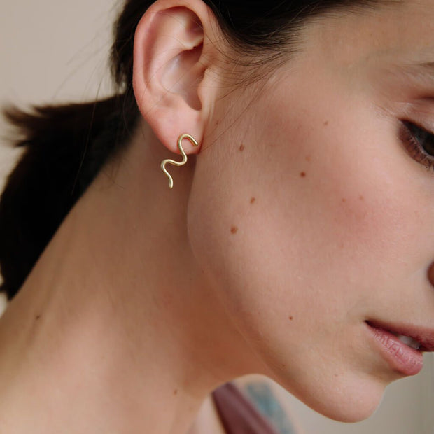 Wavy Stud Earrings  - Brass