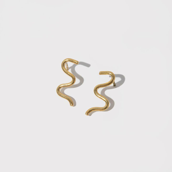 Wavy Stud Earrings  - Brass