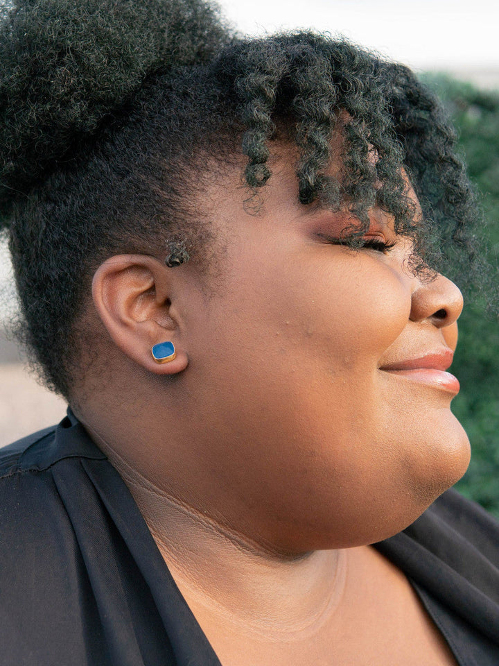 Boxy Blue Square Studs