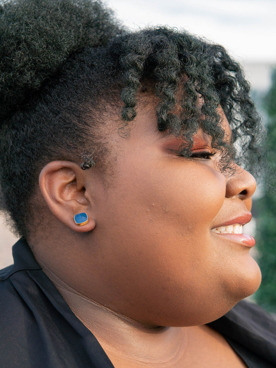 Boxy Blue Square Studs