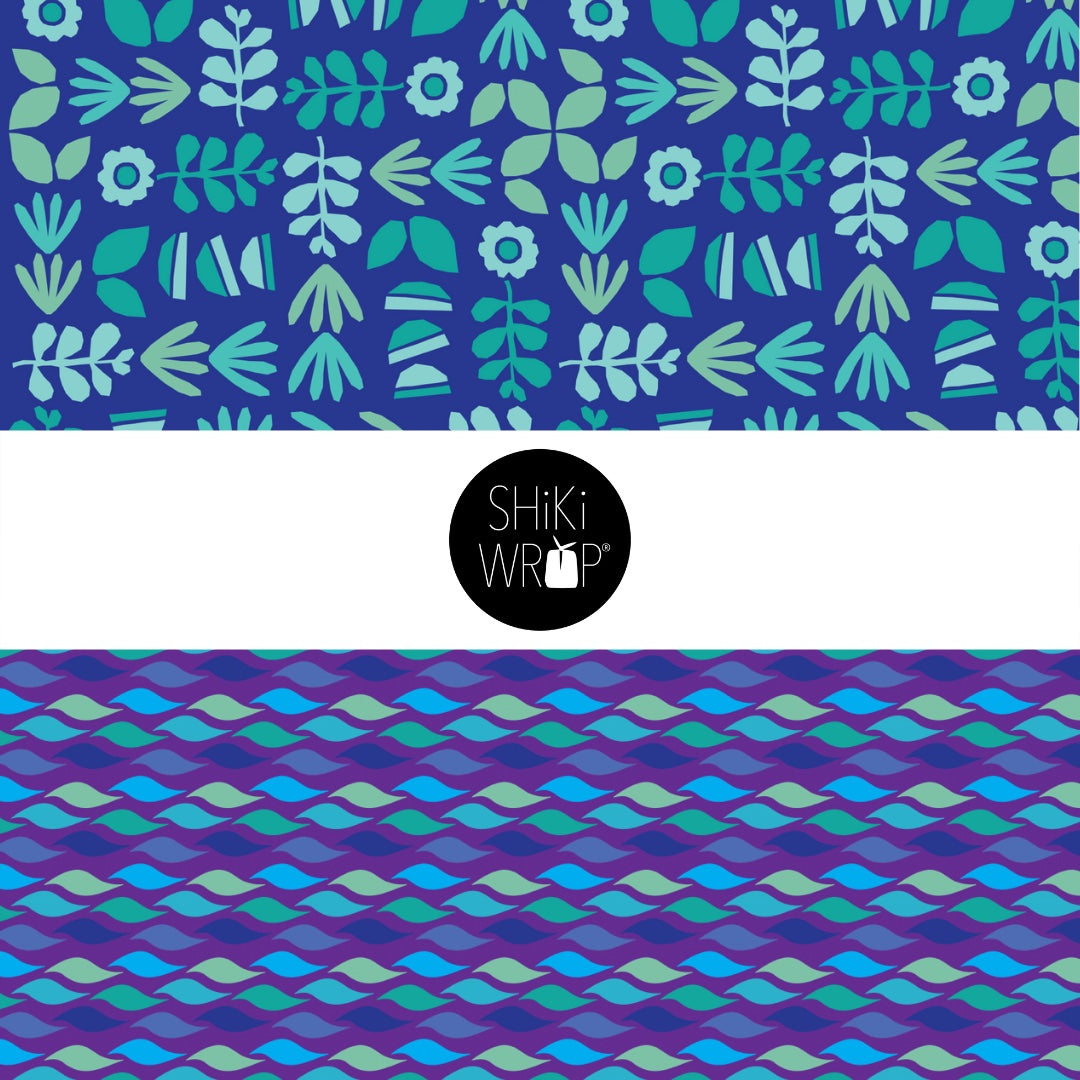 Leafi/Blue Wavi Single Large 28" | Reusable and Reversible Gift Wrap