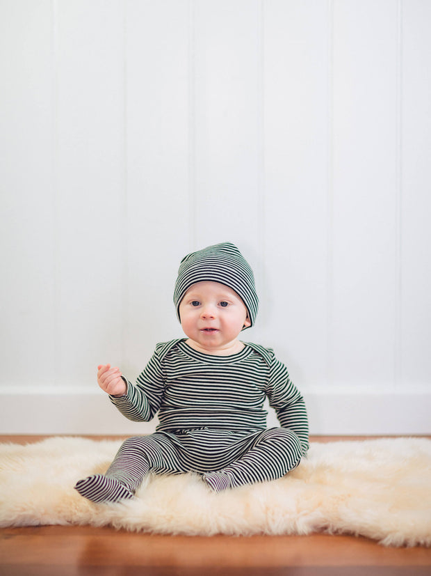 Baby Merino Thermal Bodysuit B&W Stripe