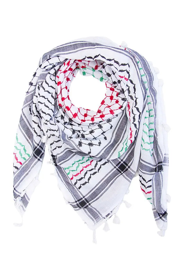 Multicolored Kuffiyeh - Red, Green and Black with Tassels
