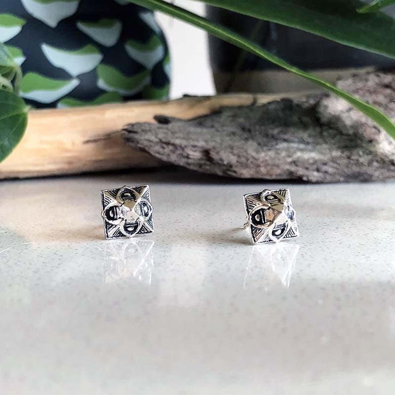 Pyramid Stud Earrings - Silver