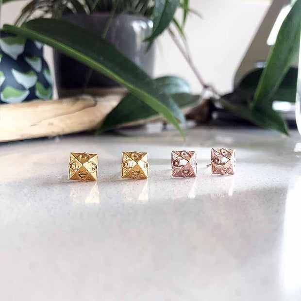 Pyramid Stud Earrings - Rose Gold
