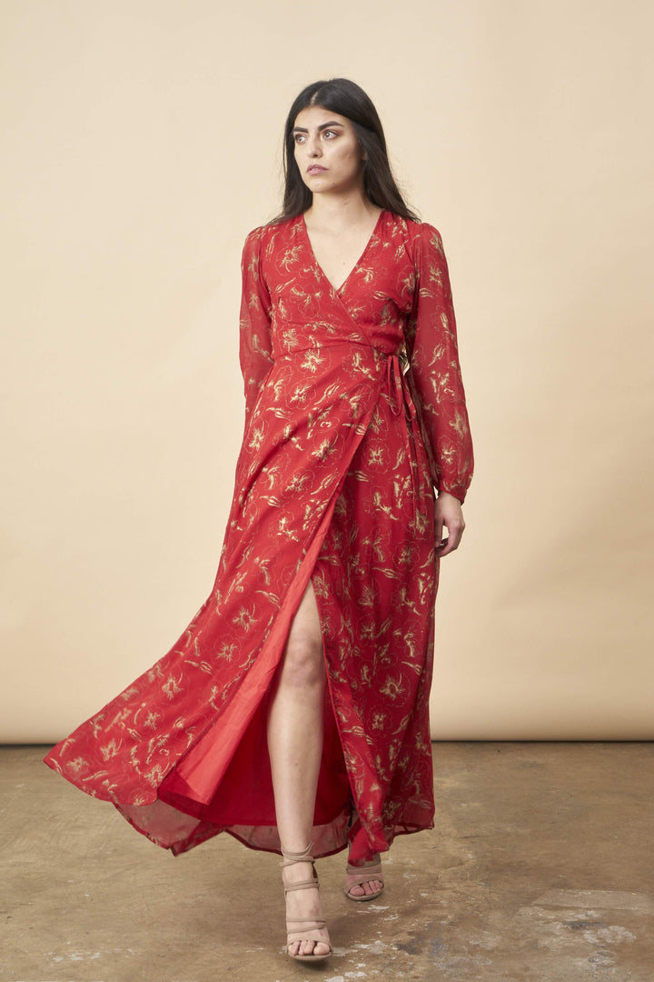 Hibiscus Empress Wrap Dress Red Lipstick + Gold