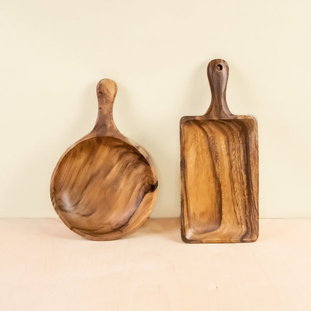 Round Serving Tray with Handles - Acacia Wood | LIKHÂ