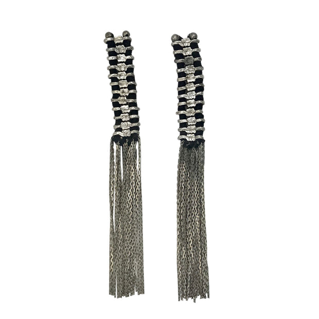 Silver Temple Tassel Earrings