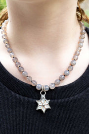 Gray Onyx Necklace with Mercury Glass Pendant