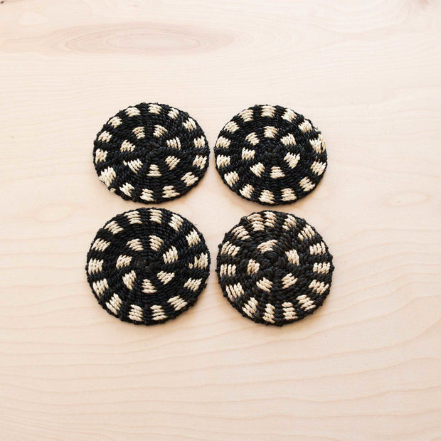Two-tone Round Braided Coasters, Black and White Set of 4 - Natural Fiber | LIKHA