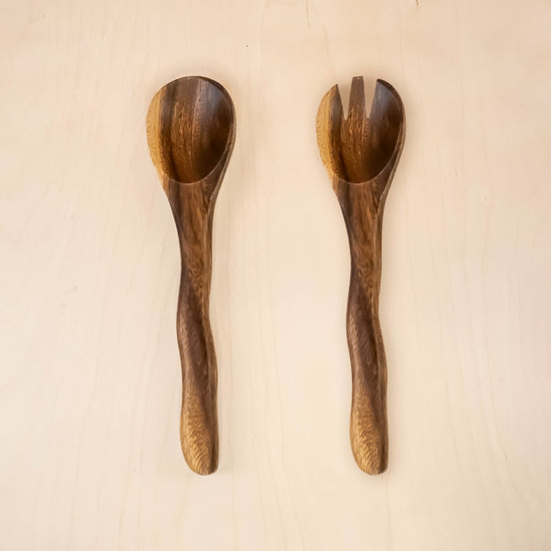Acacia Wood Utensils - Spoon & Fork with Wriggly Handle, set of 2 | LIKHÂ