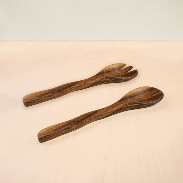 Acacia Wood Utensils - Spoon & Fork with Wriggly Handle, set of 2 | LIKHÂ