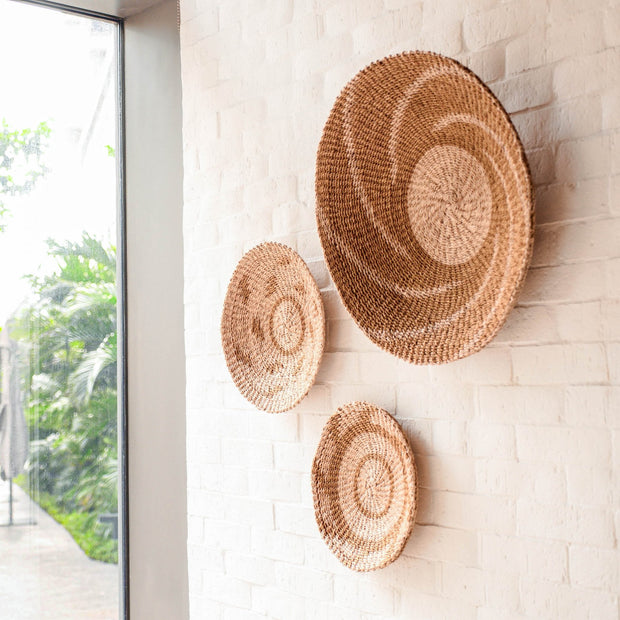 Natural + Brown Wall Baskets, Large - Round Wall Baskets | LIKHÂ