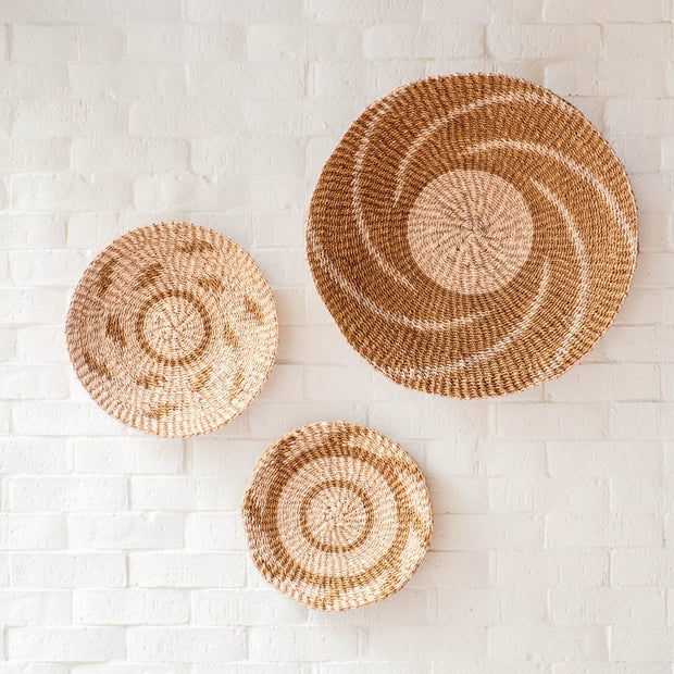 Natural + Brown Wall Baskets, Medium - Round Wall Baskets | LIKHÂ