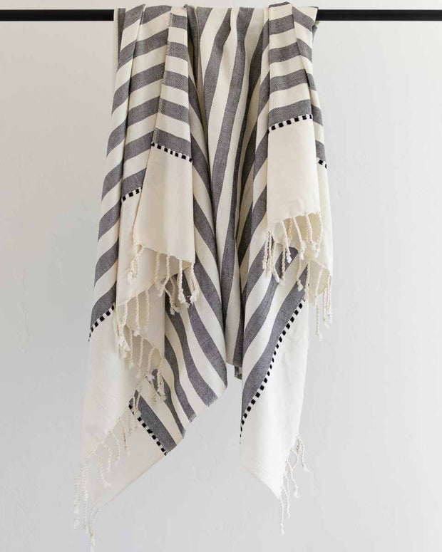 Oversized Woven Towel in Black and Cream Wide Stripes