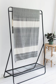 Oversized Woven Towel in Black and Cream Stripes
